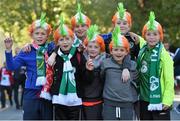 11 October 2014; Republic of Ireland supporters, from left Aidan King, Zach Power, Shane O'Connor, Luke O'Brien, Jack McManus, Dean O'Connor and Jack Hardy, all from Blessington, Co. Wicklow, on their way to the game. UEFA EURO 2016 Championship Qualifer, Group D, Republic of Ireland v Gibraltar. Aviva Stadium, Lansdowne Road, Dublin. Picture credit: Matt Browne / SPORTSFILE