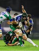 10 October 2014; Aly Muldowney, Connacht, is tackled by Simone Favaro and Francesco Minto, Benetton Treviso, Benetton Treviso. Guinness PRO12, Round 6, Benetton Treviso v Connacht. Stadio Comunale di Monigo, Treviso, Italy. Picture credit: Roberto Bregani / SPORTSFILE