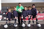 1 April 2007; Republic of Ireland goalkeeper Shay Given at the announcement of his signing for Puma with penalty takers, from left to right, Darragh Kelly, age 8, from Sligo, Daniel Pelosi, age 9, from Dublin, Sean Linnane, age 10, from Dublin, Mike Healy, age 10, from Co. Kilkenny, and Erik Dunne, age 13, from Athlone, Co. Westmeath. Elverys Sports Store, Blanchardstown Centre, Blanchardstown, Co. Dublin. Picture credit: David Maher / SPORTSFILE