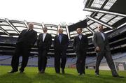 3 April 2007; From left former Ireland and Lions rugby player Keith Wood, former Irish international soccer player Paul McGrath, former Munster and Ireland rugby team manager Brian O'Brien, former Tyrone player Peter Canavan and former Kilkenny hurling player D.J. Carey at a photocall to launch the opening of Breaffy International Sports Hotel. Croke Park, Dublin. Photo by Sportsfile