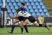 11 October 2014; Mick McGrath, Leinster, is tackled by Gonzalo Garcia, Zebre. Guinness PRO12, Round 6, Zebre v Leinster. Stadio XXV Aprile, Parma, Italy. Picture credit: Ramsey Cardy / SPORTSFILE