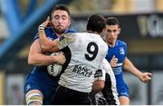 11 October 2014; Jack Conan, Leinster, is tackled by Guglielmo Palazzani, Zebre. Guinness PRO12, Round 6, Zebre v Leinster. Stadio XXV Aprile, Parma, Italy. Picture credit: Ramsey Cardy / SPORTSFILE