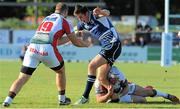 11 October 2014; Ross Byrne, Leinster A, is tackled by Eoghan Grace, Plymouth Albion. British & Irish Cup, Round 1, Plymouth Albion v Leinster A. Brickfields, Plymouth, England. Picture credit: Tristan Potter / SPORTSFILE