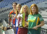 16 April 2007; Division 2 captains, left, Teresa McGowan Down, and Sally O'Grady, Waterford, with Divison 3 captains Lorraine Leavey, Westmeath, and Aileen Donnelly, Meath, right, at a photocall ahead of the Camogie Division 2 and 3 National League finals. Croke Park, Dublin. Picture credit: Pat Murphy / SPORTSFILE