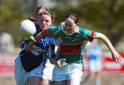 18 April 2007; Erica Jennings, Sacred Heart, Clonakilty, Cork, in action against Edel Marshall, St. Joseph's, Rochfortbridge, Westmeath. Pat The Baker Post Primary Schools All-Ireland Senior B Finals, Sacred Heart, Clonakilty, Cork v St. Joseph's, Rochfortbridge, Westmeath, Leahy Park, Cashel, Co. Tipperary. Picture credit: David Maher / SPORTSFILE