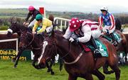 24 April 2007; Eventual winner Mansony, far left, with David Russell up, behind Justified, no. 2, eventual second place, with Tony McCoy up, on their way to winning the Kerrygold Champion Steeplechase. Punchestown National Hunt Festival, Punchestown Racecourse, Co. Kildare. Picture credit: David Maher / SPORTSFILE