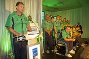 25 April 2007; Out-going coach Adrian Birrel speaking at the official welcome home reception for the Ireland cricket team while the players look on. Shelbourne Hotel, St. Stephen's Green, Dublin. Picture credit: Pat Murphy / SPORTSFILE