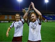 24 October 2014; Goal scorers Jake Keegan, left and Ryan Connolly, Galway United, celebrate after the game. SSE Airtricity League First Division Play-Off, Second Leg, Shelbourne v Galway, Tolka Park, Dublin. Picture credit: Ray Lohan / SPORTSFILE