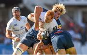 26 October 2014; Darragh Fanning, Leinster, is tackled by Richie Gray and Brice Mach, right, Castres. European Rugby Champions Cup 2014/15, Pool 2, Round 2, Castres Olympique v Leinster. Stade Pierre Antoine, Castres, France. Picture credit: Stephen McCarthy / SPORTSFILE