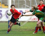 24 April 2007; Rachel Doonan, Ballinamore Post Primary, Leitrim, in action against Aoife Lennon, St. Catherines, Armagh. Pat the Baker Post Primary Schools All-Ireland Junior C Finals, Ballinamore Post Primary, Leitrim v St. Catherines, Armagh, Kingspan Breffni Park, Co. Cavan. Picture credit: Oliver McVeigh / SPORTSFILE