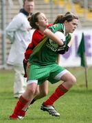 24 April 2007; Aoife Lennon, St. Catherines, Armagh, in action against Leanne McGrath, Ballinamore, Post Primary, Leitrim. Pat the Baker Post Primary Schools All-Ireland Junior C Finals, Ballinamore Post Primary, Leitrim v St. Catherines, Armagh, Kingspan Breffni Park, Co. Cavan. Picture credit: Oliver McVeigh / SPORTSFILE