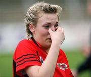 24 April 2007; A dejected Shelia Walshe, Ballinamore Post Primary, Leitrim, in tears after the final whistle. Pat the Baker Post Primary Schools All-Ireland Junior C Finals, Ballinamore Post Primary, Leitrim v St. Catherines, Armagh, Kingspan Breffni Park, Co. Cavan. Picture credit: Oliver McVeigh / SPORTSFILE