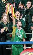 24 April 2007; Kathryn Rice, St. Catherines, Armagh, holds the cup aloft. Pat the Baker Post Primary Schools All-Ireland Junior C Finals, Ballinamore Post Primary, Leitrim v St. Catherines, Armagh, Kingspan Breffni Park, Co. Cavan. Picture credit: Oliver McVeigh / SPORTSFILE