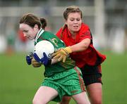 24 April 2007; Ayla Parks, St. Catherines, Armagh, in action against Claire Fanning, Ballinamore Post Primary, Leitrim. Pat the Baker Post Primary Schools All-Ireland Junior C Finals, Ballinamore Post Primary, Leitrim v St. Catherines, Armagh, Kingspan Breffni Park, Co. Cavan. Picture credit: Oliver McVeigh / SPORTSFILE