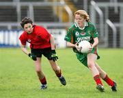 24 April 2007; Shauna McCreedy, St. Catherines, Armagh, in action against Rachel Doonan, Ballinamore Post Primary, Leitrim. Pat the Baker Post Primary Schools All-Ireland Junior C Finals, Ballinamore Post Primary, Leitrim v St. Catherines, Armagh, Kingspan Breffni Park, Co. Cavan. Picture credit: Oliver McVeigh / SPORTSFILE