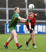 24 April 2007; Ciara McLoughlin, Ballinamore Post Primary, Leitrim, in action against Emma McShane, St. Catherines, Armagh. Pat the Baker Post Primary Schools All-Ireland Junior C Finals, Ballinamore Post Primary, Leitrim v St. Catherines, Armagh, Kingspan Breffni Park, Co. Cavan. Picture credit: Oliver McVeigh / SPORTSFILE