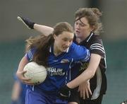 25 April 2007; Edel Murphy, Intermediate School, Killorglin, Kerry, in action against Emma Dalton, St. Mary's Edenderry, Offaly. Pat the Baker Post Primary Schools All-Ireland Junior A Finals, St. Mary's Edenderry, Offaly v Intermediate School, Killorglin, Kerry, Gaelic Grounds, Co. Limerick. Picture credit: Pat Murphy / SPORTSFILE