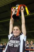 25 April 2007; Sinead Taylor, St. Mary's Edenderry, Offaly, lifts the cup. Pat the Baker Post Primary Schools All-Ireland Junior A Finals, St. Mary's Edenderry, Offaly v Intermediate School, Killorglin, Kerry, Gaelic Grounds, Co. Limerick. Picture credit: Pat Murphy / SPORTSFILE