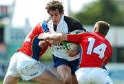 28 April 2007; Dermot O'Kane, Cork Constitution, is tackled by Coleman Finn, left, and Martin McPhail, UL Bohemians. AIB League Division 1 Semi-Final, Cork Constitution v UL Bohemians, Temple Hill, Cork. Picture credit: Brendan Moran / SPORTSFILE