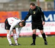 28 April 2007; Referee David Best checks on Glentoran's Gary Hamilton. Carnegie Premier League, Portadown v Glentoran, Shamrock Park, Portadown, Co. Armagh. Picture credit; Russell Pritchard / SPORTSFILE