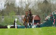 24 April 2007; A general view of two loose horses running down the track. Punchestown National Hunt Festival, Punchestown Racecourse, Co. Kildare. Photo by Sportsfile