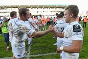 26 October 2014; Leinster's Ian Madigan, right, and Luke Fitzgerald following their side's victory. European Rugby Champions Cup 2014/15, Pool 2, Round 2, Castres Olympique v Leinster. Stade Pierre Antoine, Castres, France. Picture credit: Stephen McCarthy / SPORTSFILE