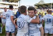 26 October 2014; Leinster's Ian Madigan, left, and Gordon D'Arcy following their side's victory. European Rugby Champions Cup 2014/15, Pool 2, Round 2, Castres Olympique v Leinster. Stade Pierre Antoine, Castres, France. Picture credit: Stephen McCarthy / SPORTSFILE