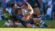 26 October 2014; Jimmy Gopperth, Leinster, is tackled by Antoine Dupont and Romain Cabannes, left, Castres. European Rugby Champions Cup 2014/15, Pool 2, Round 2, Castres Olympique v Leinster. Stade Pierre Antoine, Castres, France. Picture credit: Stephen McCarthy / SPORTSFILE