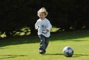 30 April 2007; Pictured at the launch of the 2007 Danone Nations Cup is Rian Farrell, aged 3, from Dublin. The national finals are due to take place here at the AUL Complex, Clonshaugh, Dublin, on the 27th May 2007. AUL Complex, Clonshaugh, Dublin. Picture credit: David Maher/ SPORTSFILE