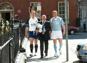 2 May 2007; Jim Kelly, AIB Sponsorship manager, with Paul Neville, right, Garryowen FC, and Frank Cogan, Cork Constitution FC, at a photocall ahead of the AIB League Division 1 Final on Saturday 5 May 2007. Ely Place, Dublin. Picture credit: Ray McManus / SPORTSFILE