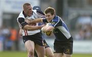 5 May 2007; Gordon D'Arcy, Leinster, holds off the tackle of Steve Jones, Border Reivers, on his way to scoring his side's second try. Magners League, Leinster v Border Reivers, Donnybrook, Dublin. Picture credit: Brendan Moran / SPORTSFILE