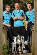 9 May 2007; Drogheda United's Simon Webb, left, captain Declan O'Brien, center, and Stuart Byrne with the Setanta Sports Cup at a photocall ahead of the 2007 Setanta Sports Cup Final on Saturday 12 May 2007. Best Western Boyne Valley Hotel & Country Club, Stameen, Dublin Road, Drogheda, Co. Louth. Photo by Sportsfile