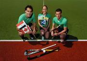 3 May 2007; Irish Internationals Roisín Flinn, Stephen Butler, left, and Tim Lewis at the Irish Hockey Association's announcement of a exciting new international hockey tournament to be held in Ireland for at least the next three years. Setanta Sports is the title sponsor and will be providing full coverage of all matches of both the men's and women's events. The National Hockey Stadium, University College Dublin, Belfield, Dublin. Picture credit: Ray McManus / SPORTSFILE