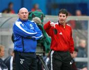12 May 2007; Stephen Weatherall, 4th Official, asks Linfield manager David Jeffreys to bring his players back to the sidelines from their warm up. Setanta Sports Cup Final, Linfield v Drogheda United, Windsor Park, Belfast, Co. Antrim. Picture credit: Russell Pritchard / SPORTSFILE