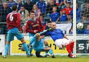 12 May 2007; Paul McAreavey, Linfield, in action against Mikko Vilmunen, Drogheda United. Setanta Sports Cup Final, Linfield v Drogheda United, Windsor Park, Belfast, Co. Antrim. Picture credit: Russell Pritchard / SPORTSFILE