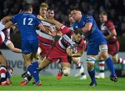 31 October 2014; Tim Visser, Edinburgh, is tackled by Noel Reid, left, and Dominic Ryan, Leinster. Guinness PRO12, Round 7, Leinster v Edinburgh. RDS, Ballsbridge, Dublin. Picture credit: Pat Murphy / SPORTSFILE