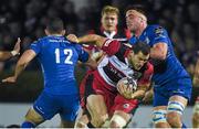 31 October 2014; Tim Visser, Edinburgh, is tackled by Noel Reid, left, and Dominic Ryan, Leinster. Guinness PRO12, Round 7, Leinster v Edinburgh. RDS, Ballsbridge, Dublin. Picture credit: Pat Murphy / SPORTSFILE