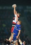 31 October 2014; Jack Turley, Edinburgh, wins possession in the lineout against Tom Denton, Leinster. Guinness PRO12, Round 7, Leinster v Edinburgh. RDS, Ballsbridge, Dublin. Picture credit: Pat Murphy / SPORTSFILE