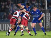 31 October 2014; Kane Douglas, Leinster, is tackled by Allan Dell, left, and Tomas Leonardi, right, Edinburgh. Guinness PRO12, Round 7, Leinster v Edinburgh. RDS, Ballsbridge, Dublin. Picture credit: Stephen McCarthy / SPORTSFILE