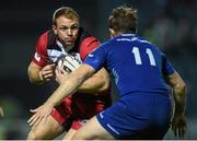 31 October 2014; Greig Tonks, Edinburgh, is tackled by Luke Fitzgerald, Leinster. Guinness PRO12, Round 7, Leinster v Edinburgh. RDS, Ballsbridge, Dublin. Picture credit: Pat Murphy / SPORTSFILE