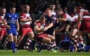 31 October 2014; Greig Tonks, Edinburgh, is tackled by Tom Denton, Leinster. Guinness PRO12, Round 7, Leinster v Edinburgh. RDS, Ballsbridge, Dublin. Picture credit: Stephen McCarthy / SPORTSFILE