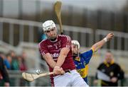 2 November 2014; Conor Carson, Cushendall Ruairi Óg, in action against Andy Savage, Portaferry. AIB Ulster GAA Hurling Senior Club Championship Final, Portaferry v Cushendall  Ruairi Óg, Owenbeg Centre of Excellence, Dungiven, Derry. Picture credit: Oliver McVeigh / SPORTSFILE