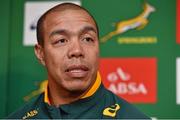 3 November 2014; South Africa's assistant coach Ricardo Laubscher during a press conference ahead of their Autumn International Rugby match against Ireland on Saturday at the Aviva Stadium. South Africa Rugby Press Conference, Radisson Blu St Helen's Hotel, Stillorgan, Co. Dublin. Picture credit: Barry Cregg / SPORTSFILE