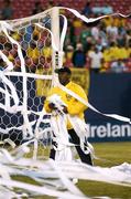 23 May 2007; A streward removes paper streamers from the goal before the start of the game. US Cup, Republic of Ireland v Ecuador, Giants Stadium, Meadowlands Sports Complex, New Jersey, USA. Picture credit: David Maher / SPORTSFILE