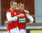 25 May 2007; Gary O'Neill, right, St Patrick's Athletic, celebrates his goal with team-mate Mark Quigley. eircom League of Ireland, Premier Division, St Patrick's Athletic v Sligo Rovers, Richmond Park, Dublin. Picture credit: Matt Browne / SPORTSFILE