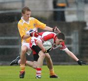 3 June 2007; Mickey McKinney, Derry, in action against Odhran McLarnon, Antrim. ESB Ulster Minor Football Championship Quarter Final, Antrim v Derry, Casement Park, Belfast, Co Antrim. Picture credit: Russell Pritchard / SPORTSFILE