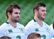 7 November 2014; Ireland's Jared Payne, left, and Robbie Henshaw, pictured in the in the squad photo, before the start of the captain's run ahead of their Autumn International match against South Africa on Saturday. Ireland Rugby Captain's Run and Media Conference, Aviva Stadium, Lansdowne Road, Dublin. Picture credit: Matt Browne / SPORTSFILE