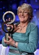 8 November 2014; Phyllis Hacket Price, Offaly, with her TG4 Ladies Football Hall of Fame Award. TG4 Ladies Football All-Star Awards 2014, Citywest Hotel, Saggart, Co. Dublin. Picture credit: Brendan Moran / SPORTSFILE