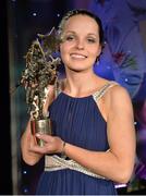 8 November 2014; Ciamh Dollard, Laois, with her TG4 Ladies Football All-Star Award. TG4 Ladies Football All-Star Awards 2014, Citywest Hotel, Saggart, Co. Dublin. Picture credit: Brendan Moran / SPORTSFILE