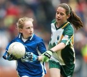3 June 2007; &quot;Gearing Up for Cúl Camps&quot;. Kirst Martin, Scoil Mhicil Naofa Athy, Kildare, in action against Catherine Ni Aodha, Gaelscoil Taobh na Coille, Dublin, during half-time of the Bank of Ireland Leinster Senior Football Championship, Meath v Dublin, Croke Park, Dublin. Picture Credit: Brian Lawless / SPORTSFILE